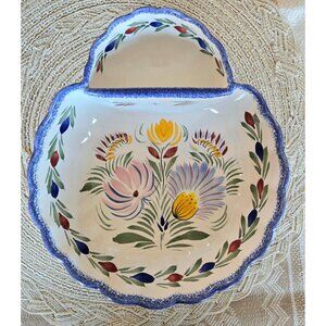 HB Henriot Quimper France Hand-Painted Divided Ceramic Dish With Floral Design &